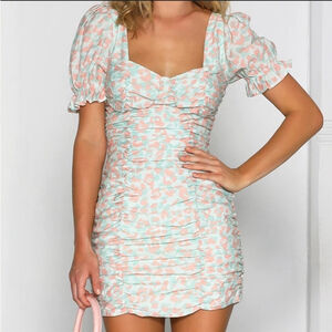 Runaway The Label Mini Dress Ruched Pink and teal Leopard Dress XL / 10 Cute